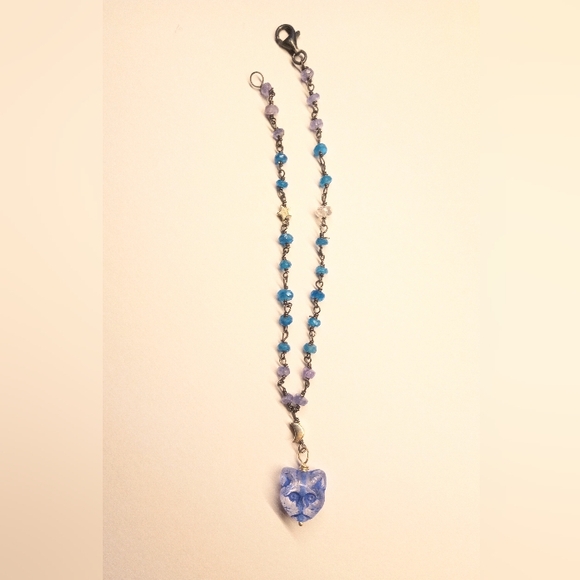 Frowning "Moon Kitten" Bracelet -Tanzanite & Apatite Sterling Silver - Picture 2 of 3